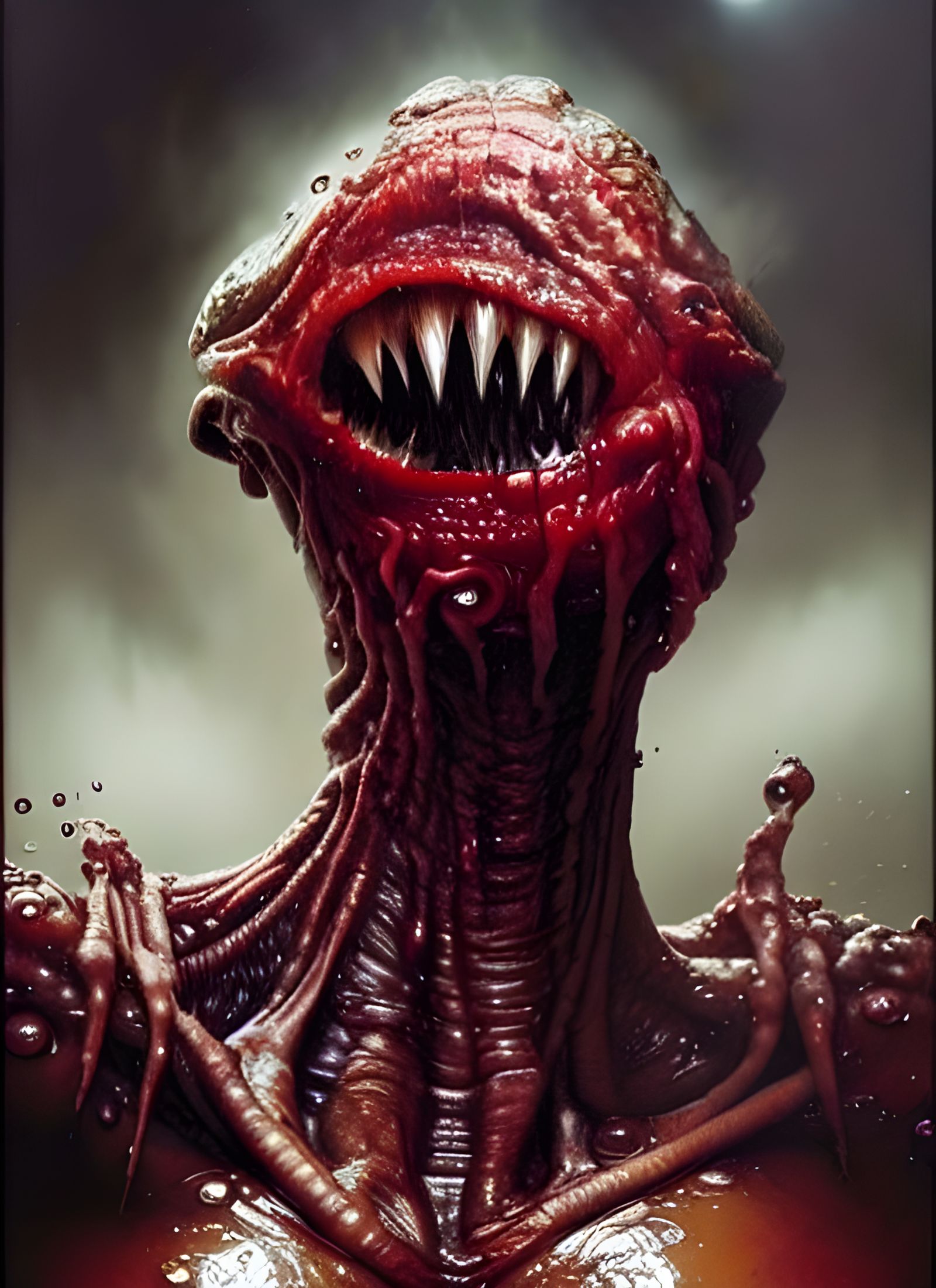 Grotesque Gaping Maw in Detailed Gouache Painting