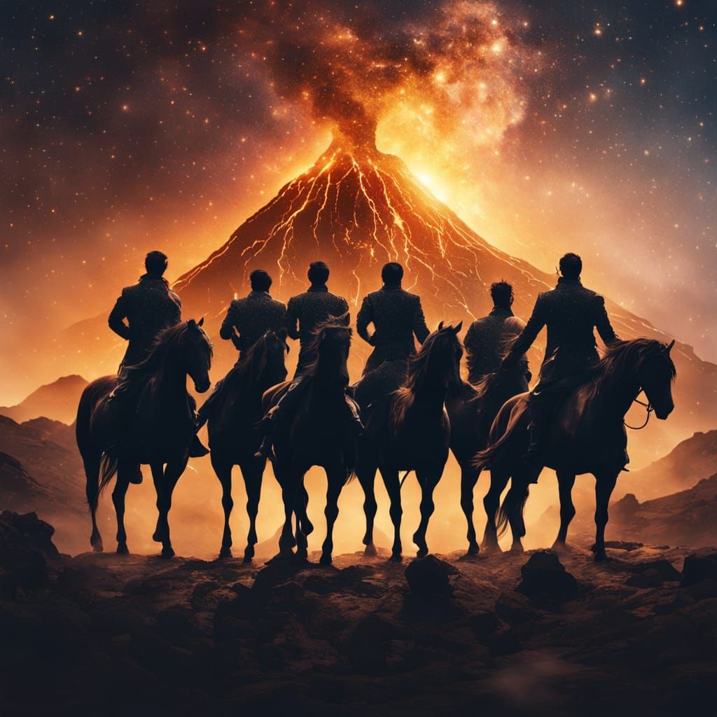 Cinematic Double Exposure: Men Silhouettes with Volcano and ...