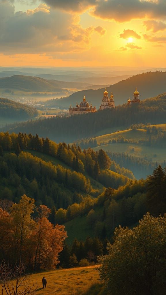 Medieval Kievan Rus Landscape in Traditional Russian Style