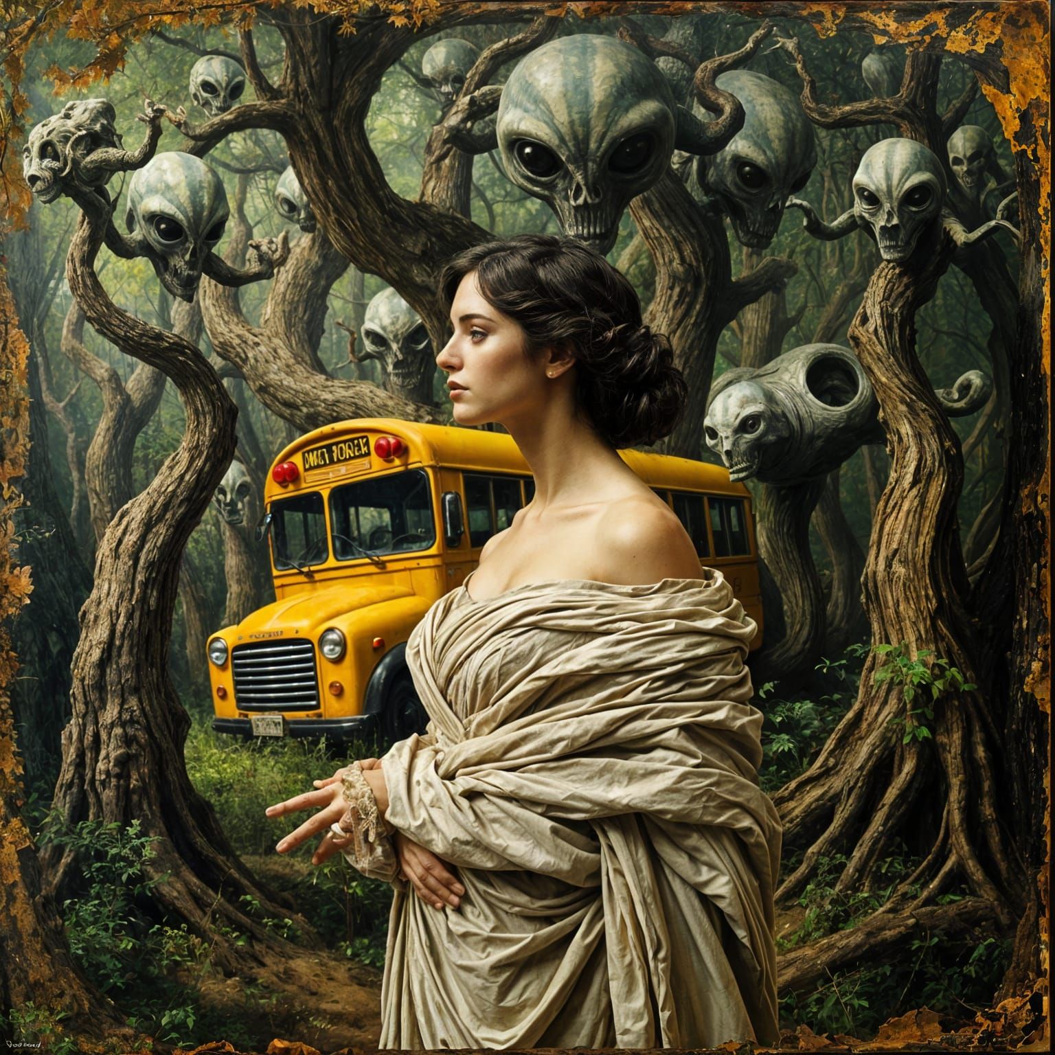 Romantic Portrait in Alien Jungle, Impasto Oil