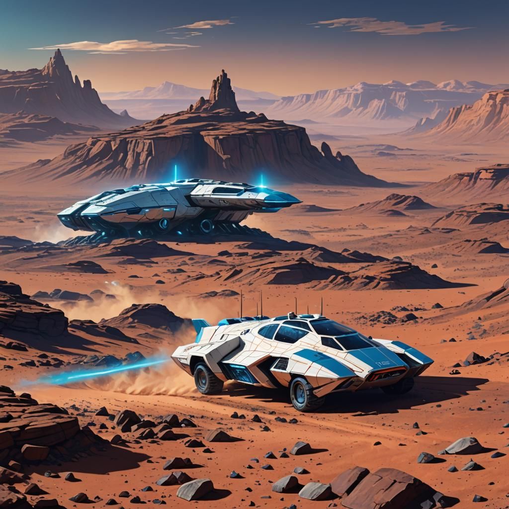 Martian Vehicle in Sci-Fi Landscape, Digital Art