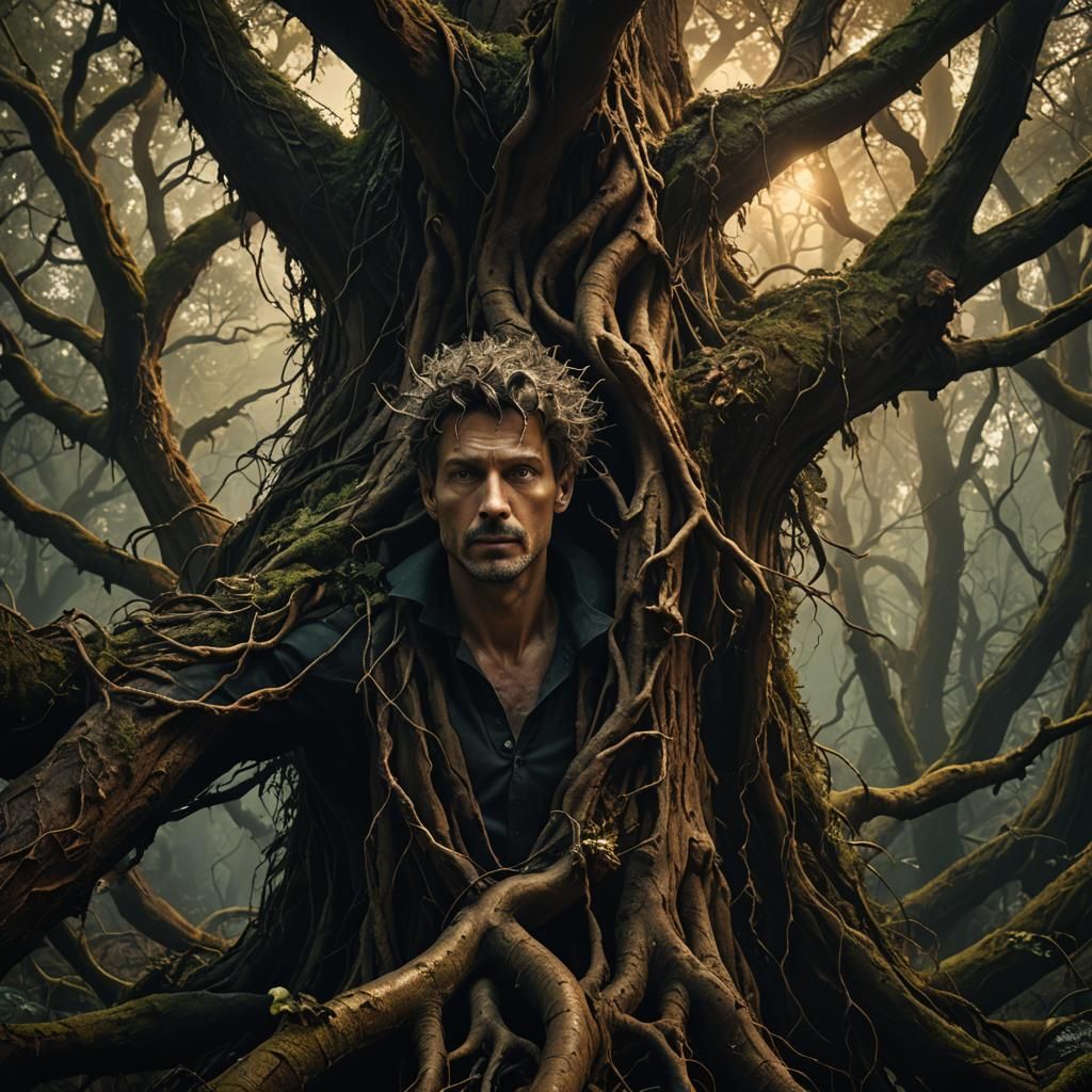 Mystic Forest: Man Hanging in Dark Fantasy Art