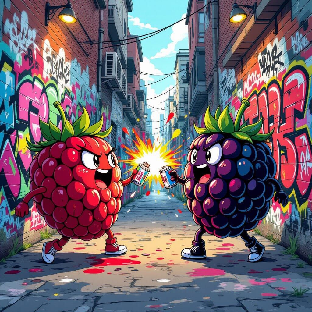 Fruity Fighters: Anime Berries in Street Art Battle