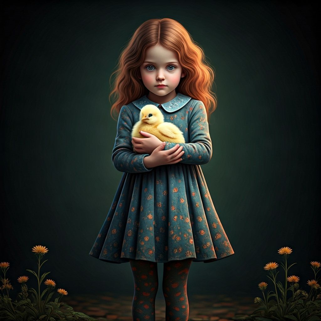 Girl Holds Chick: Vibrant 3D Digital Art