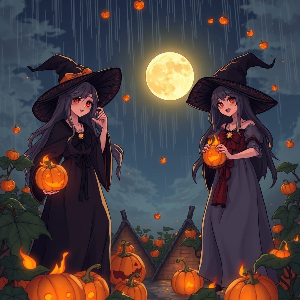 Witches' Halloween Celebration in Manga Style
