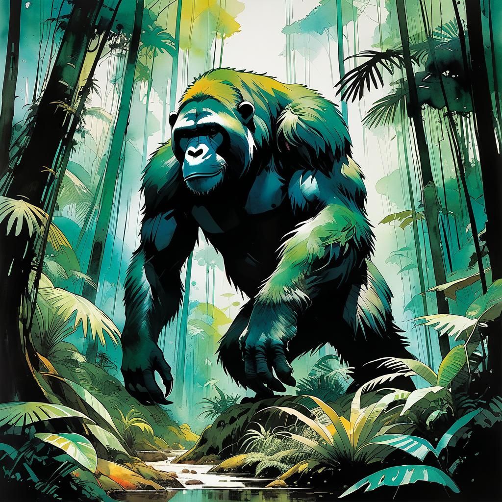 Lush Rainforest in Watercolor and Ink Illustration