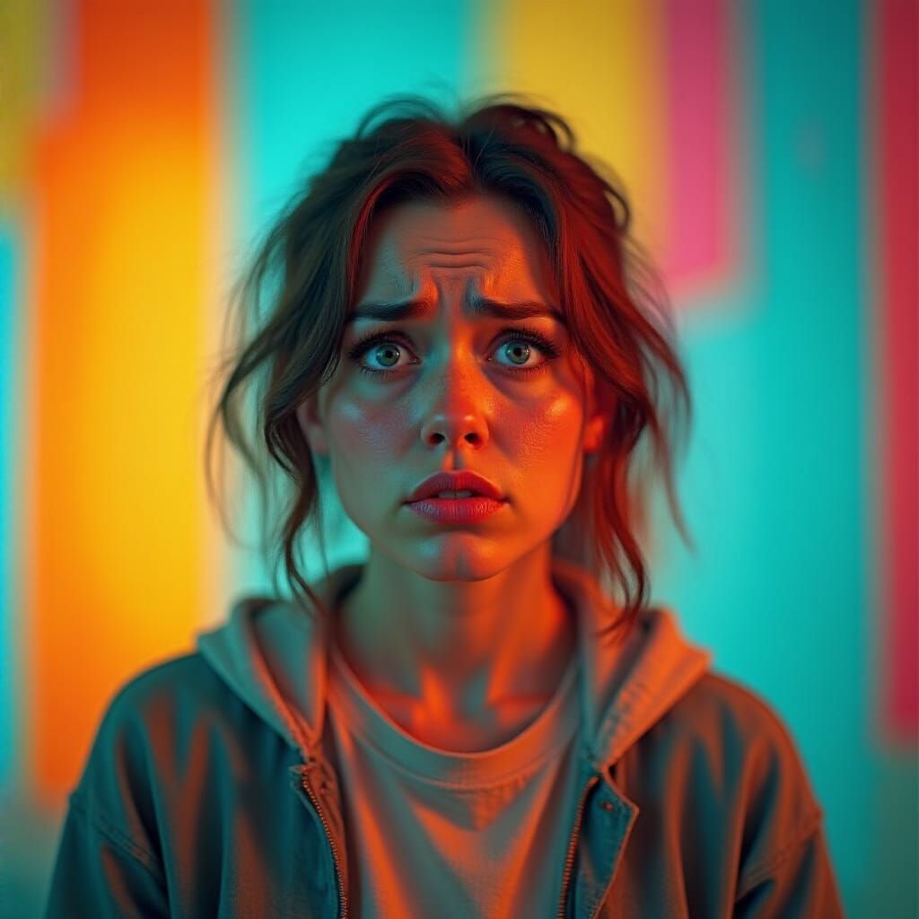 Puzzled Woman Portrait in Cinematic Photorealistic Style