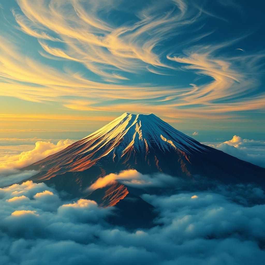 Mount Kilimanjaro Peak Above Clouds in Matte Style