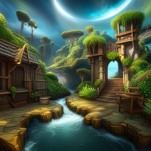 Detailed Fantasy World with Exotic Flora and Fauna