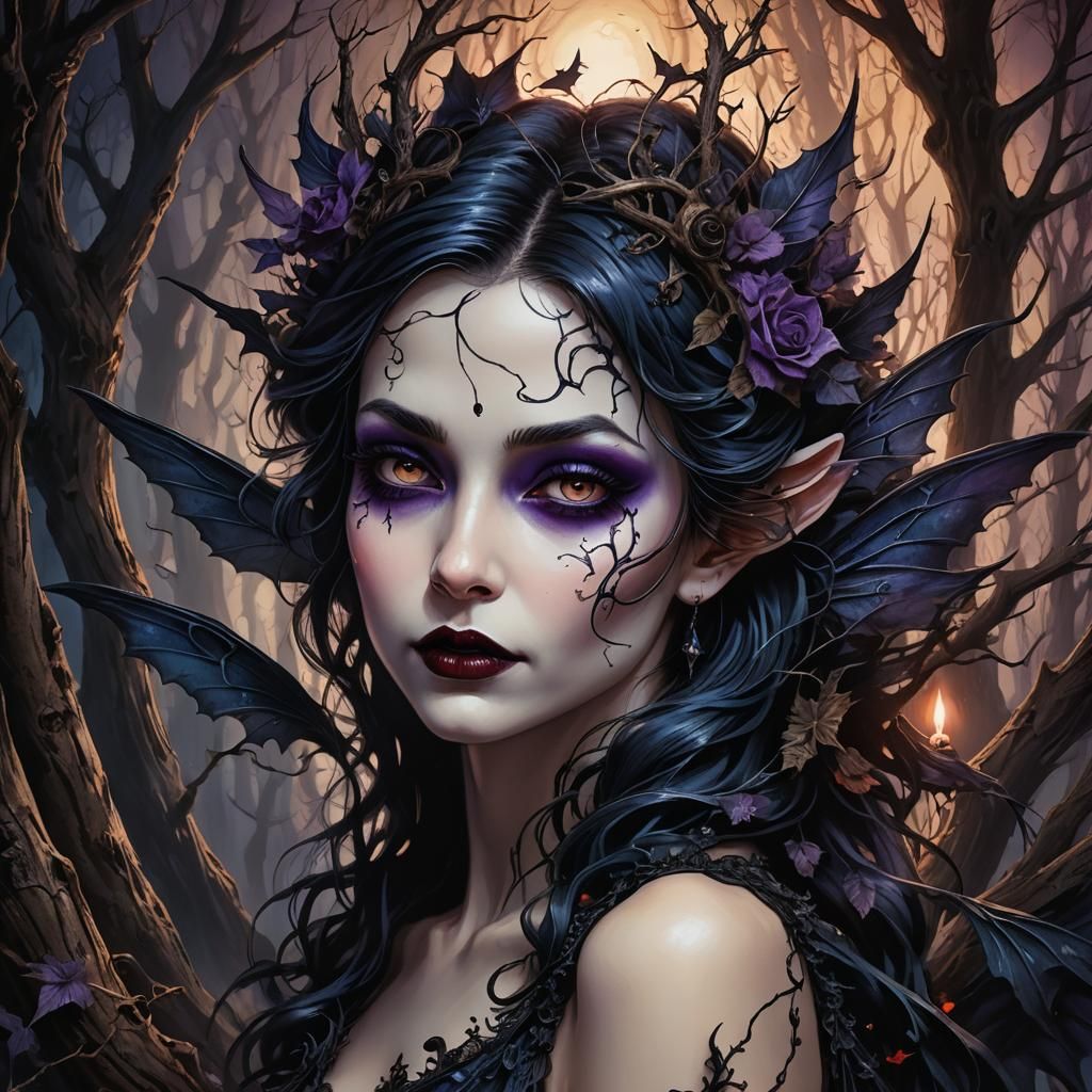 Wicked Fairy Portrait in Gothic Dark Fantasy Art