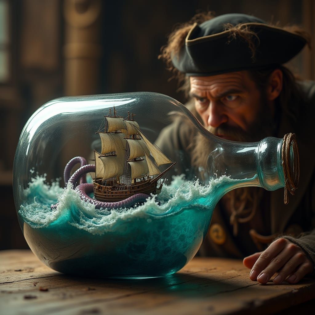 Ship in a Bottle: Stormy Seas and Giant Squid