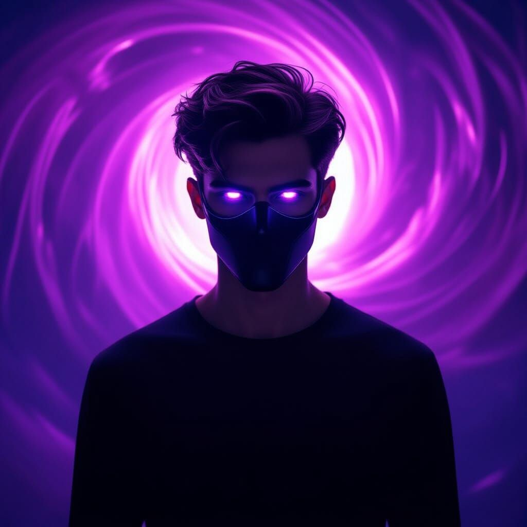 Cosmic Silhouette: A Young Man with Purple Eyes