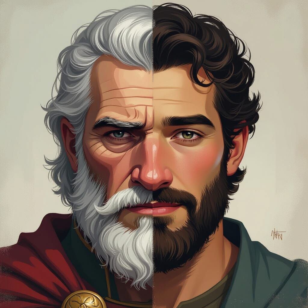 Dual Portrait: Saul and David Split Face Digital Painting