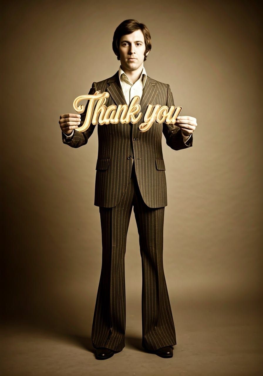 Retro Portrait of Man Holding "Thank You" Sign