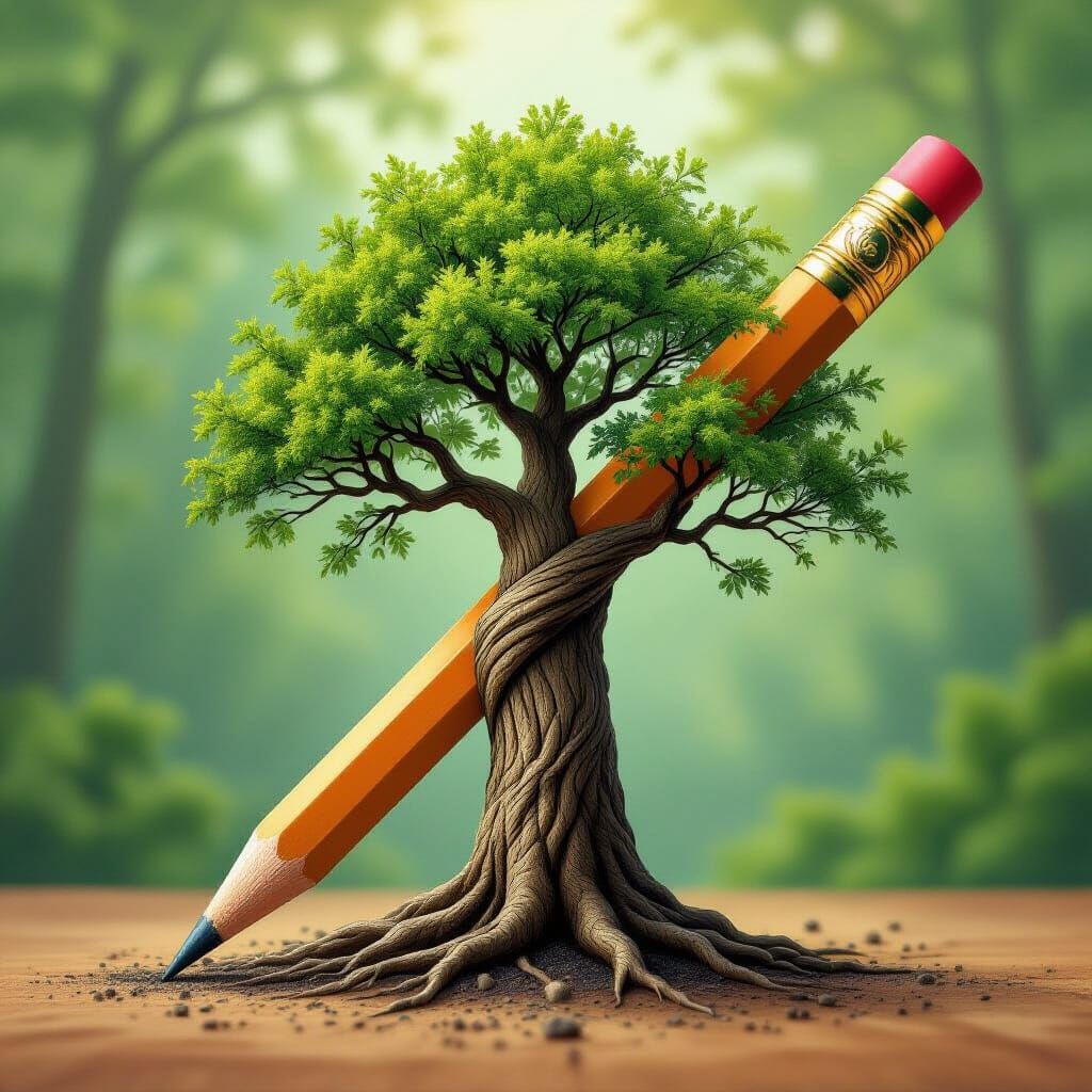 Pencil Transforms Into Oak Tree With Ethereal Forest Light