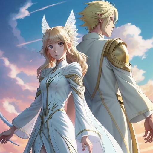 Anime Fairies in Futuristic Robes: Digital Painting