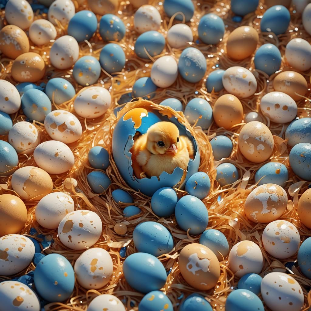 Baby Chick Hatching, Art Nouveau Fantasy Illustration