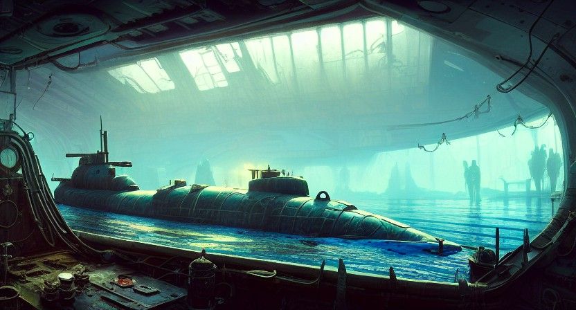 Post-Apocalyptic Submarine Interior in Stained Glass Style