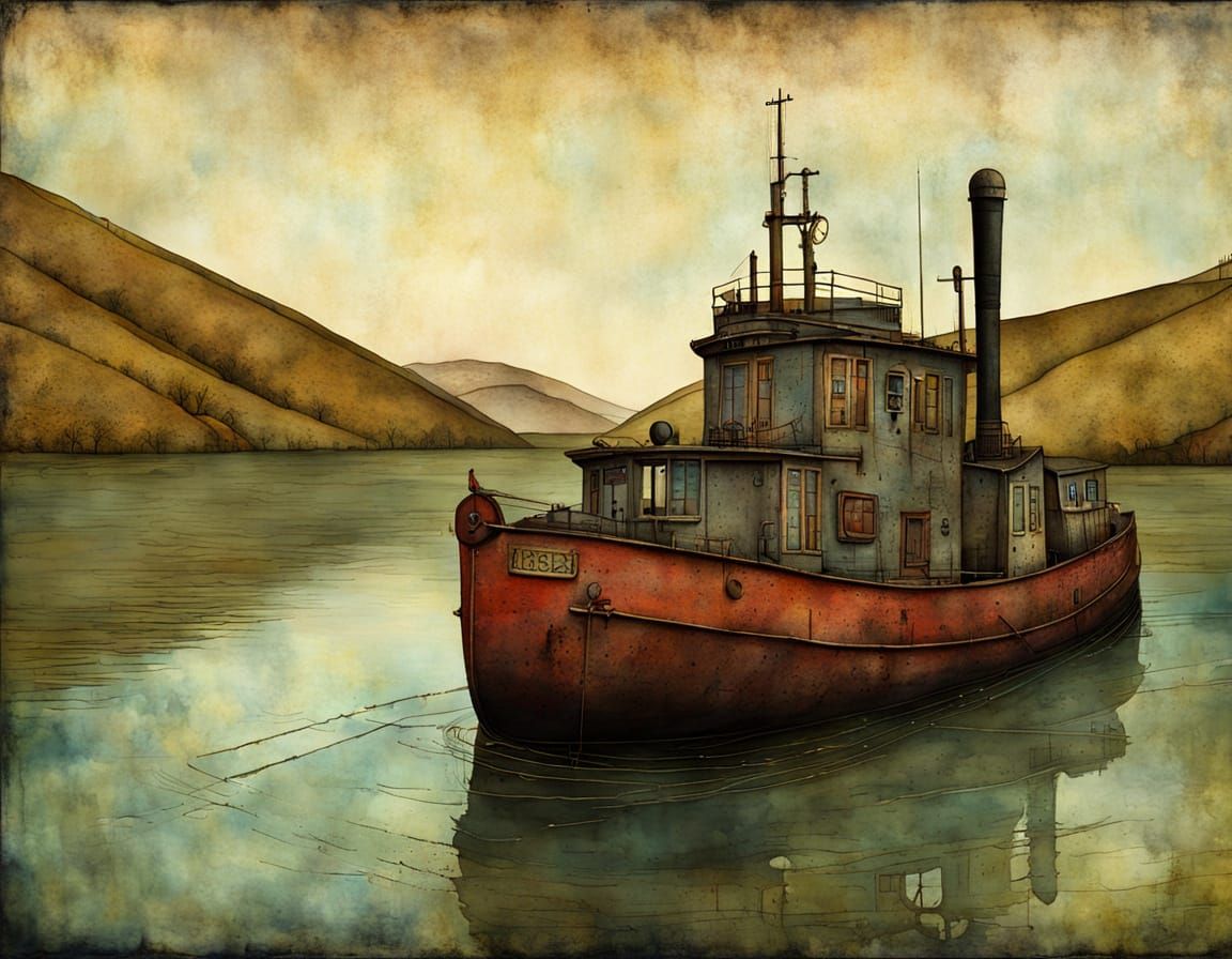 Whimsical Tugboat Mary in Lowbrow Art Style