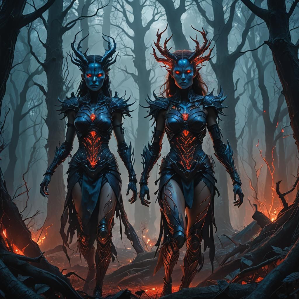 Cybernetic Woman in Mystical Forest: Gothic Sci-Fi