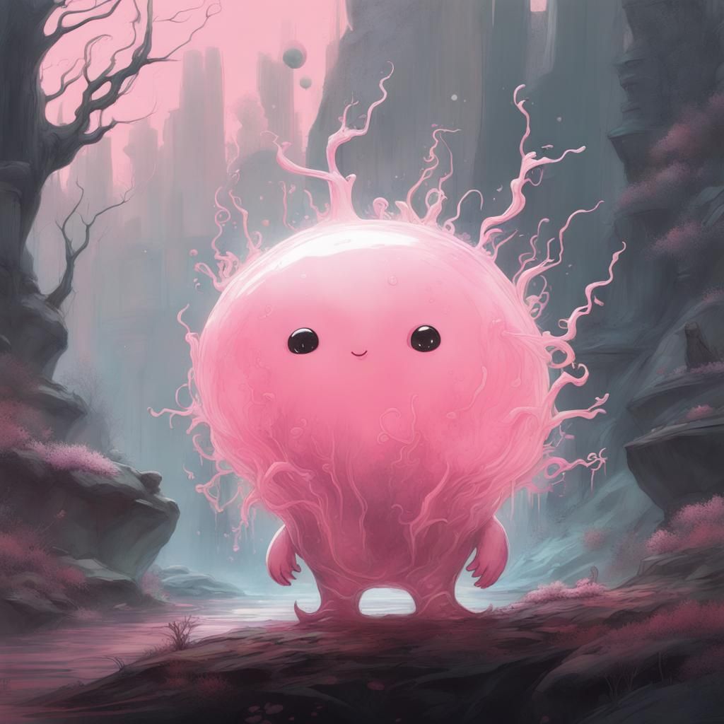 Translucent Pink Blob in Retro Splash Art Style