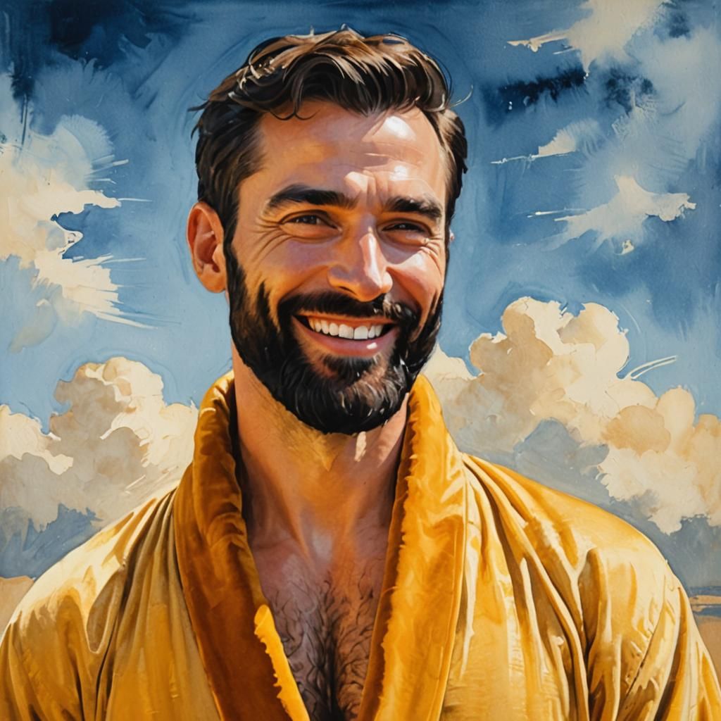 Joyful Man in Golden Robe: Impressionist Portrait