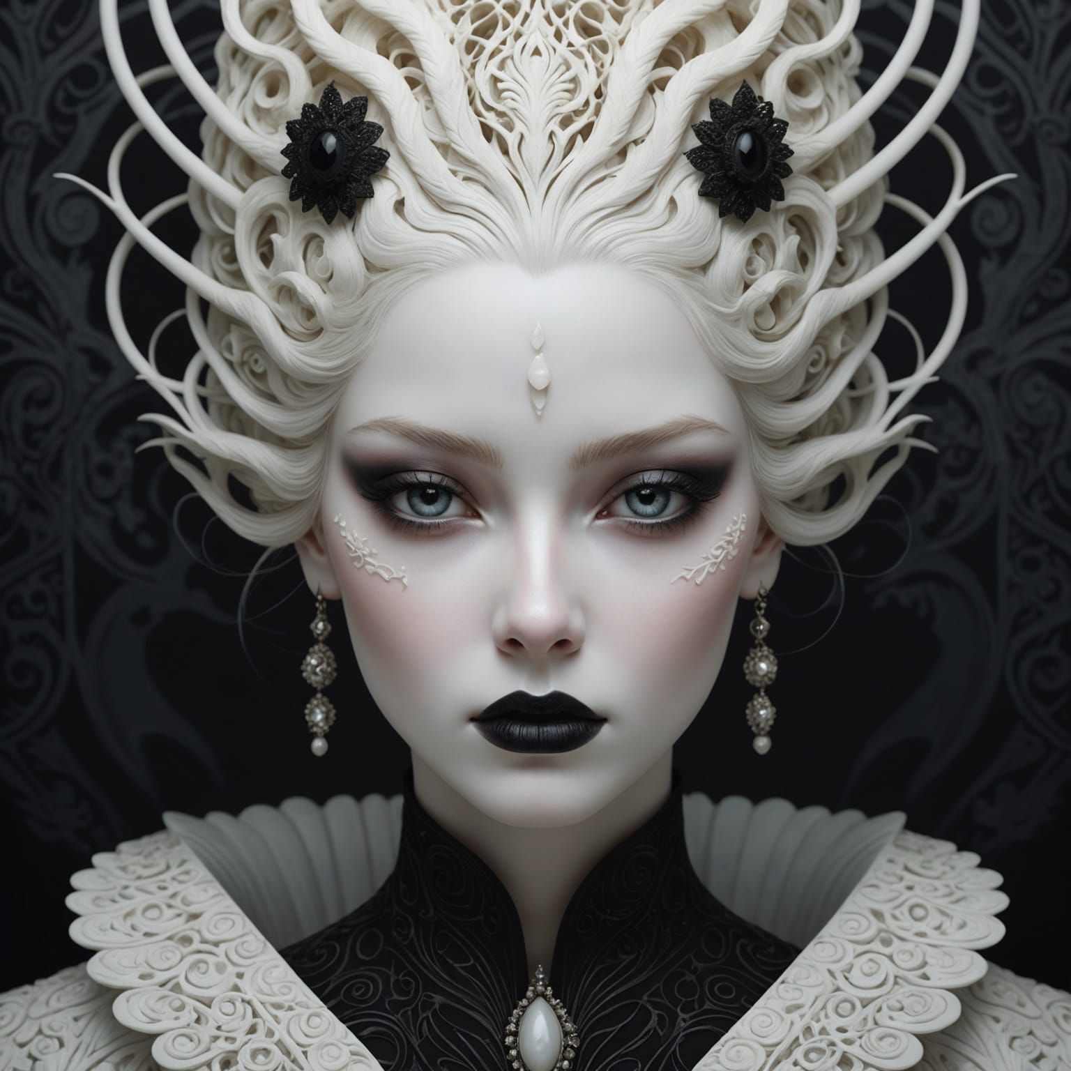 Surreal Woman's Face with Embossed Details, Digital Painting