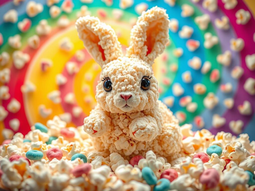 Popcorn Rabbit in Whimsical Digital Illustration