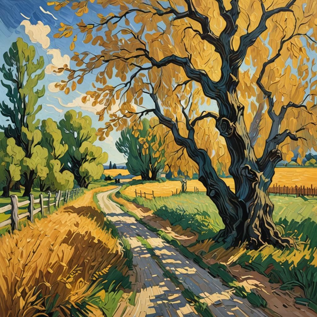 Winding Road: Impasto Neo-Impressionist Oil Painting