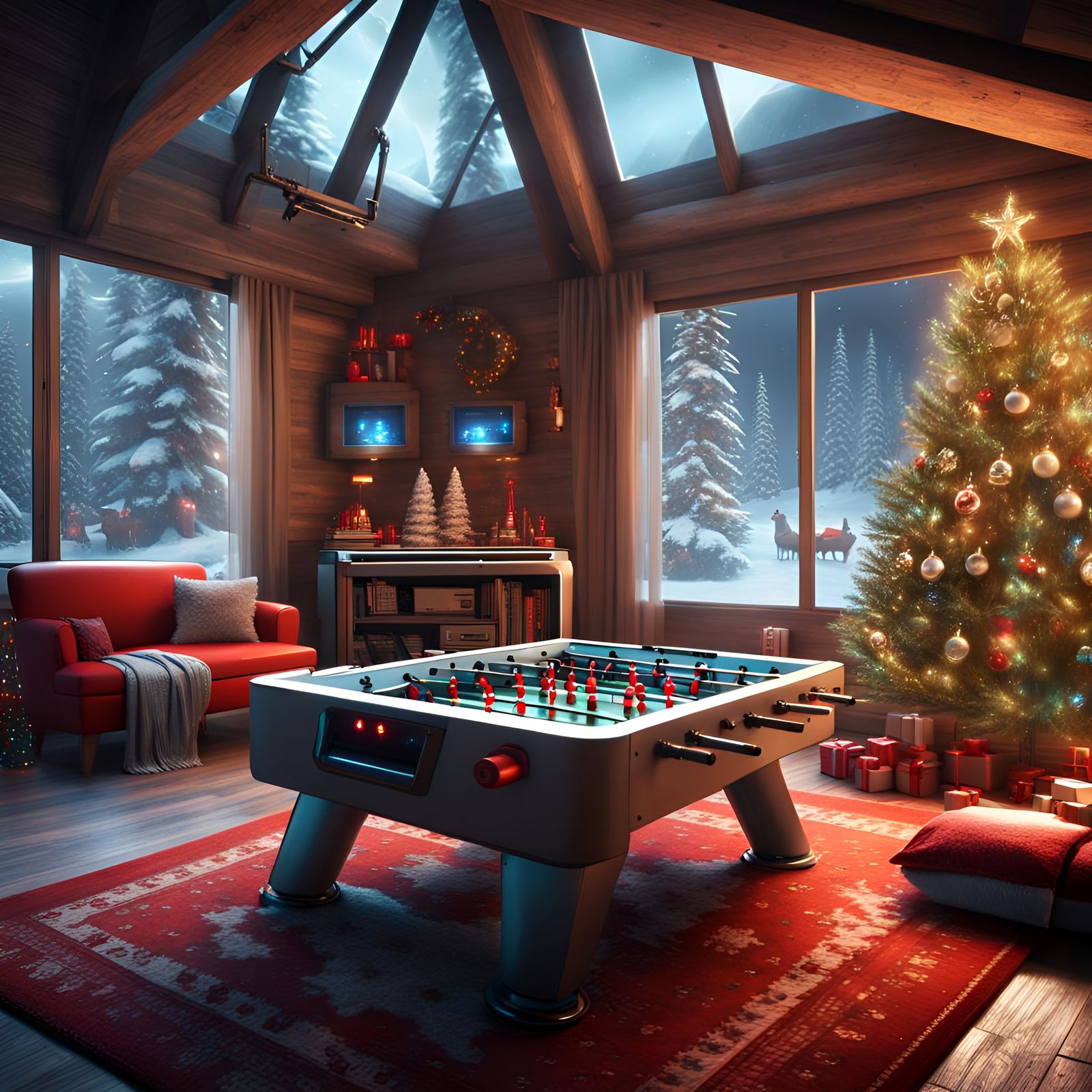 Futuristic Christmas Chalet with Arcade Games