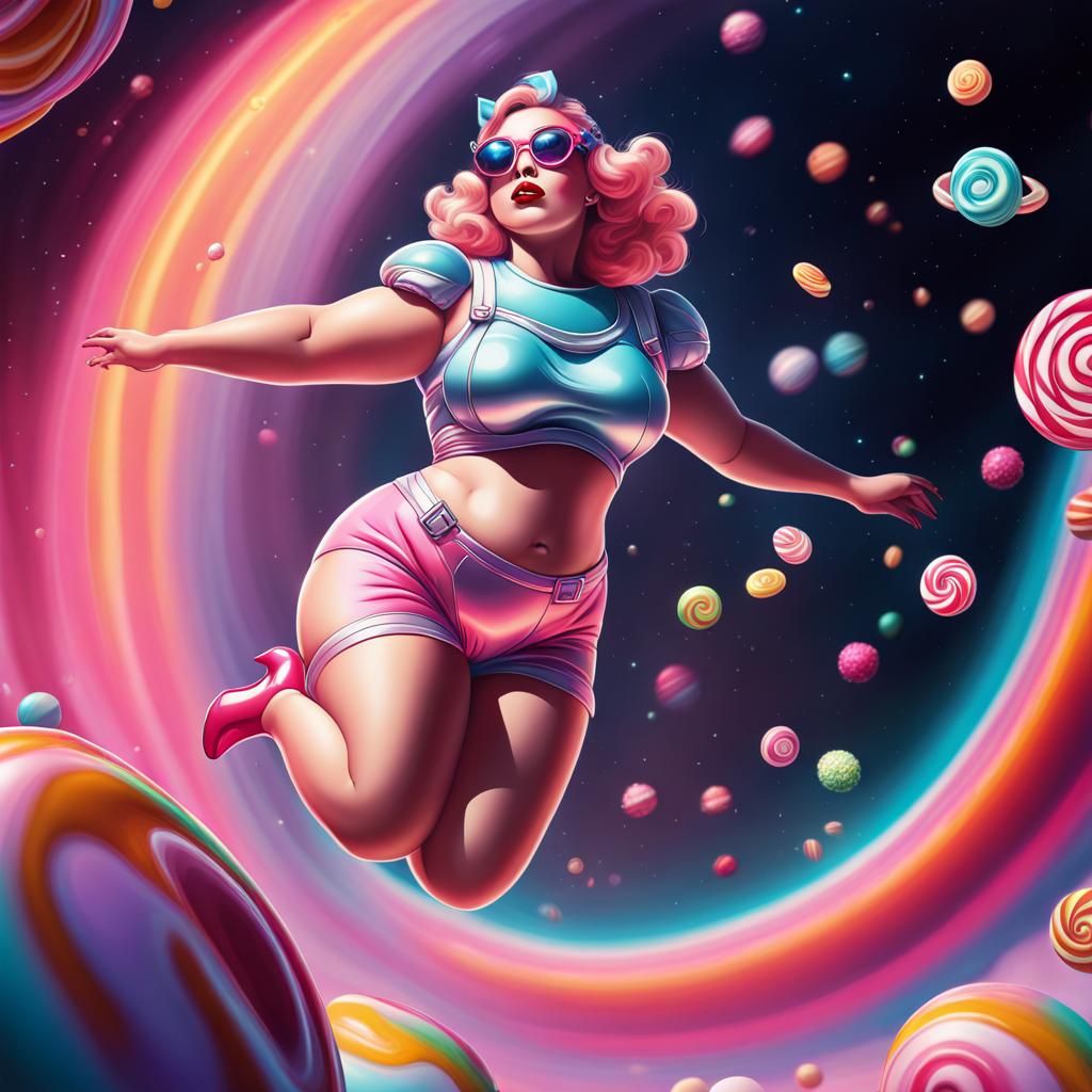 Retro Sci-Fi Space Woman in Candy Wonderland