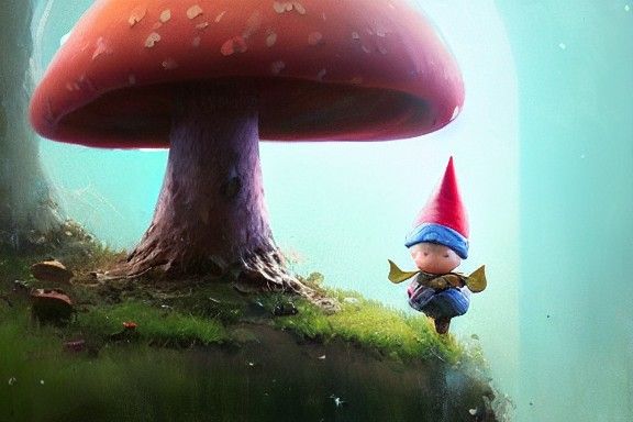 Gnome on Mushroom: Whimsical Acrylic Painting