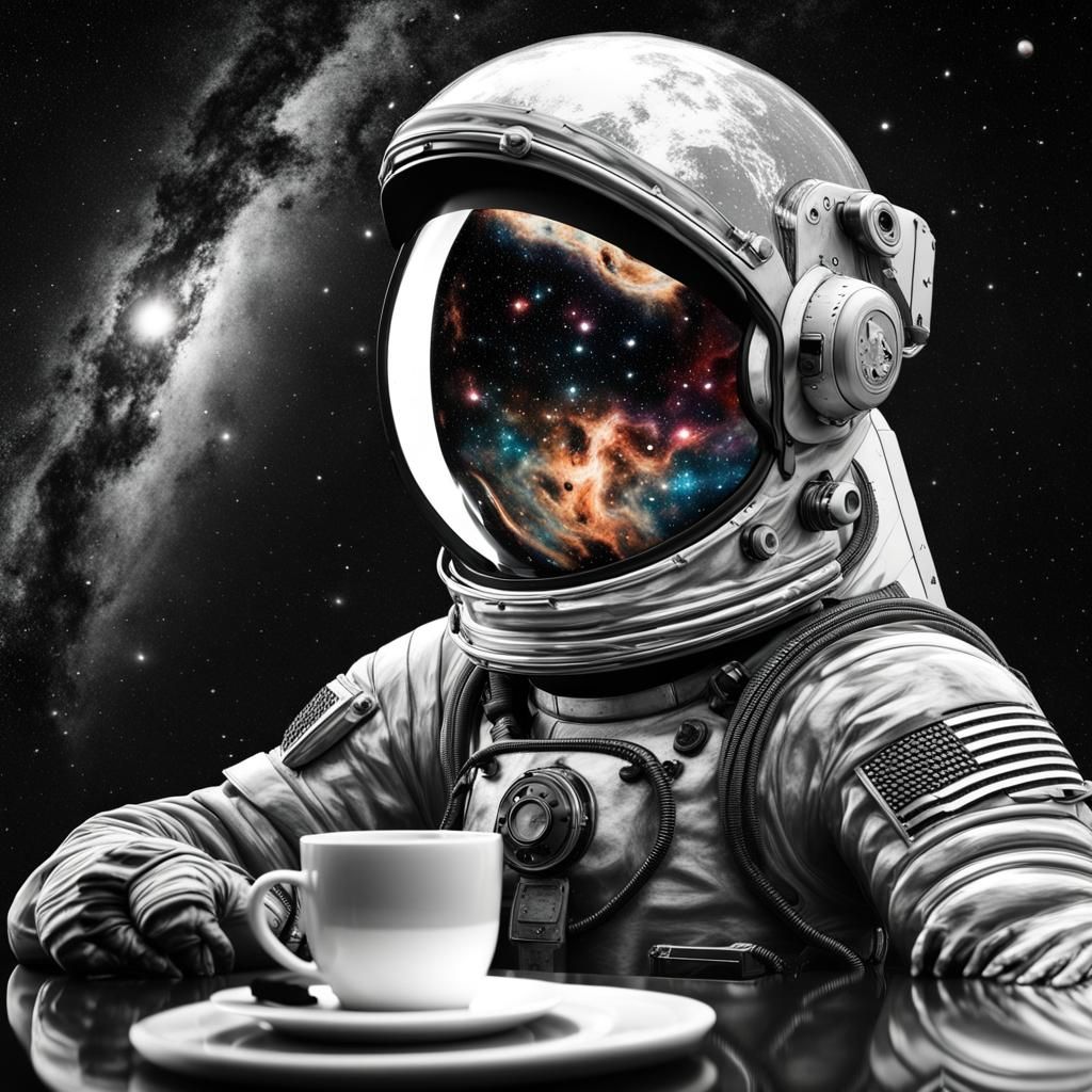 Astronaut with Nebula Reflection in Selective Color Art