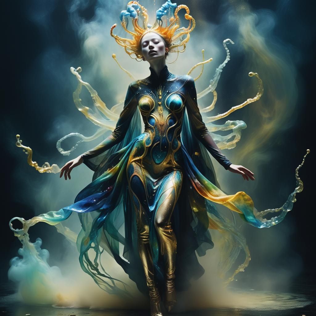 High Priestess in Siphonophore Outfit as Impasto Painting