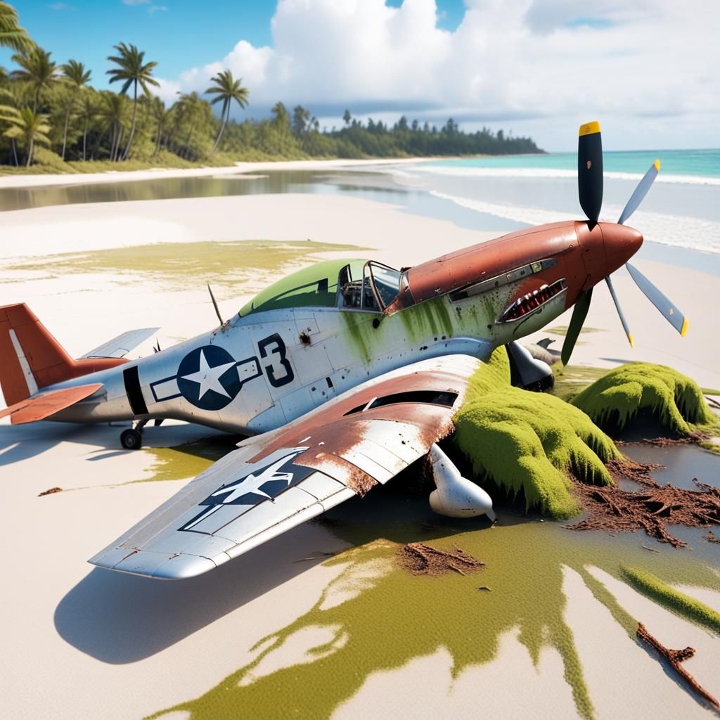 Crashed P-51 Mustang on Paradise Island Beach