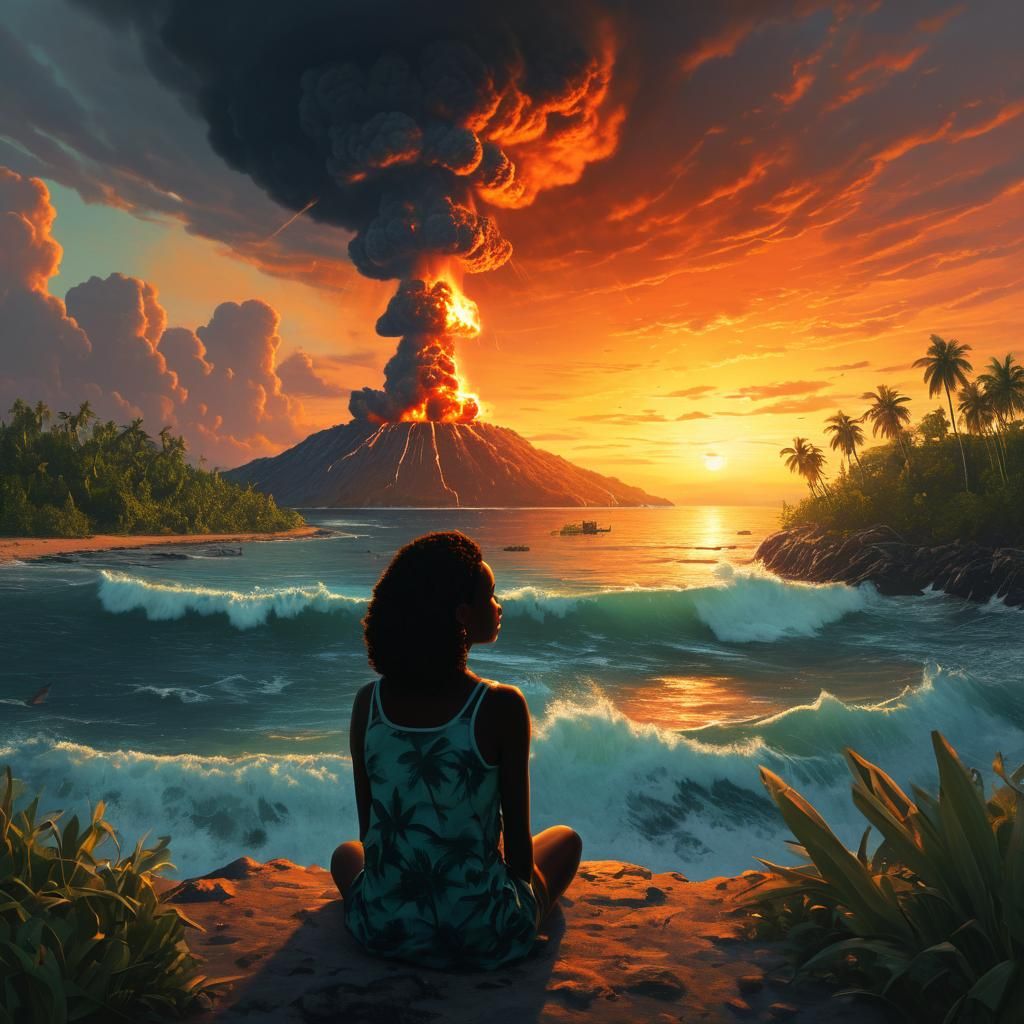 Woman Watches Nuclear Sunset: Sinister Digital Art