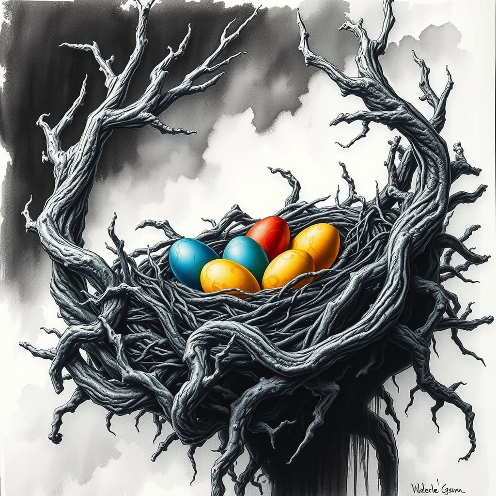 Dragon Nest in Charcoal Sketch Style