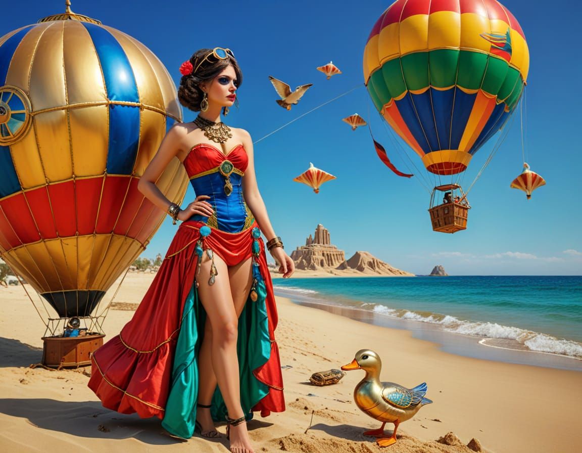 Egyptian Steampunk Isis on Beach Vacation