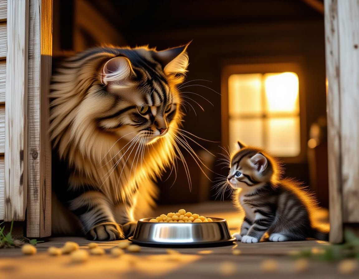 Kind Cat Cares for Kitten in Warm, Cozy Home