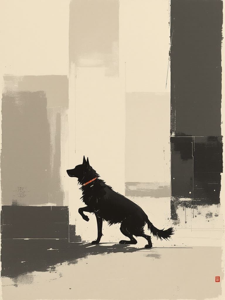 Wabi-Sabi Dog Portrait in Bold Geometric Style