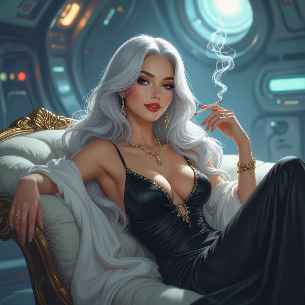 Futuristic Pin-Up Portrait in Art Nouveau Style