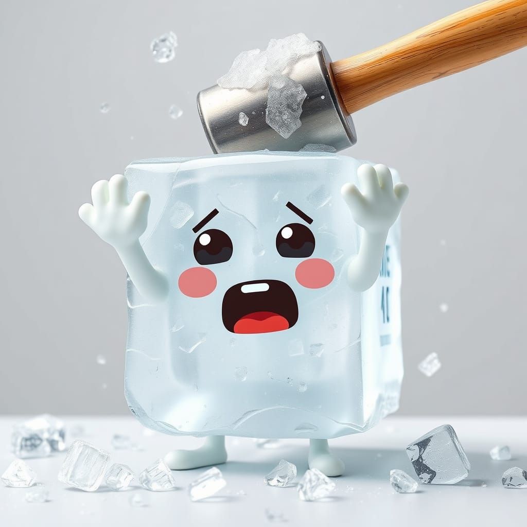 Anthropomorphic Ice Cube Crushed by Mallet
