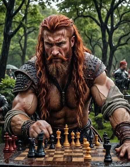 Hypermuscular Barbarian Screaming in the Rain