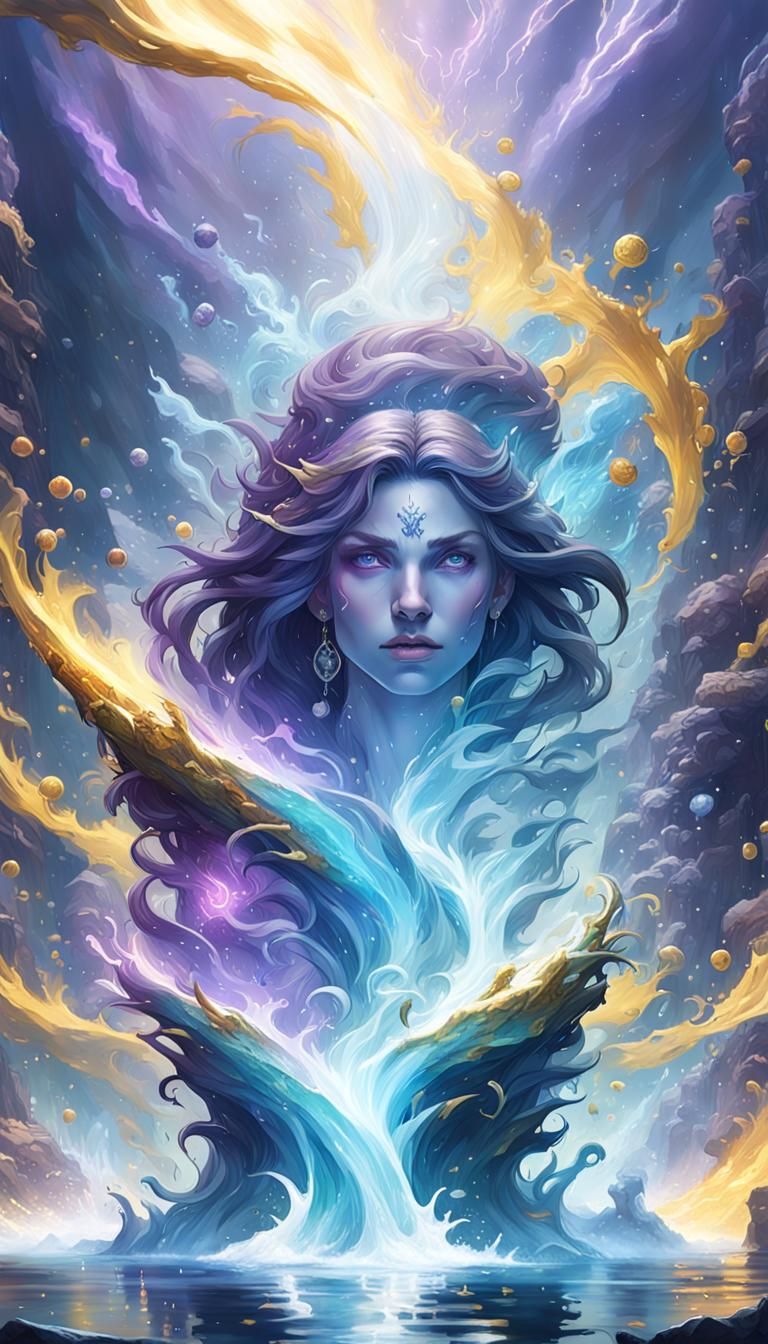 Water Elemental Power in Art Nouveau Style