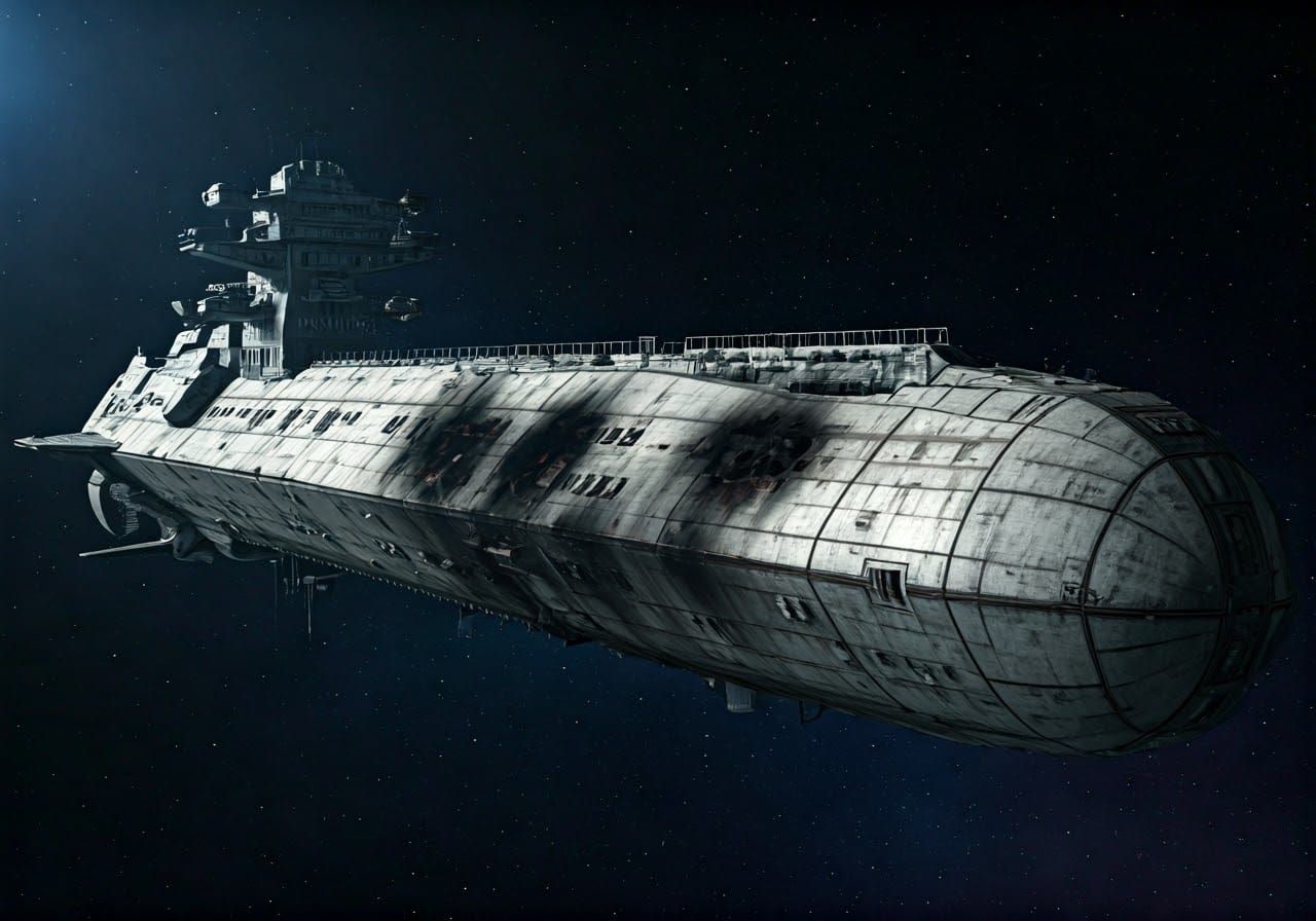 Damaged Spaceship Drifting in Space, Anime Style