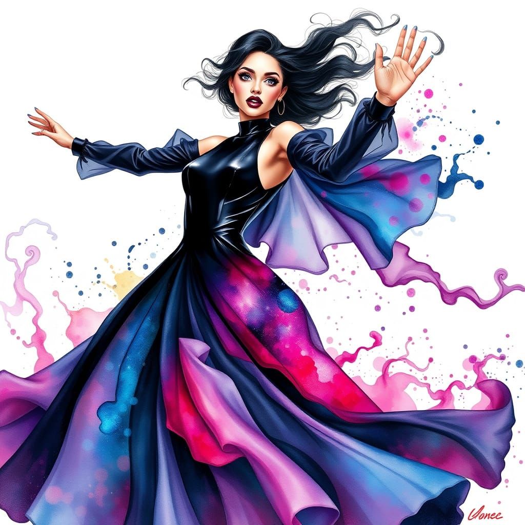 Dynamic Digital Watercolor Character in Motion