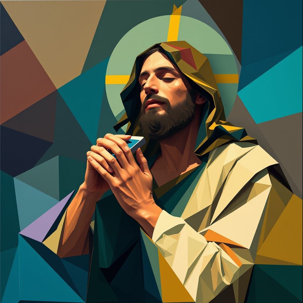 Biblical Jesus in Cubist Art Deco Style