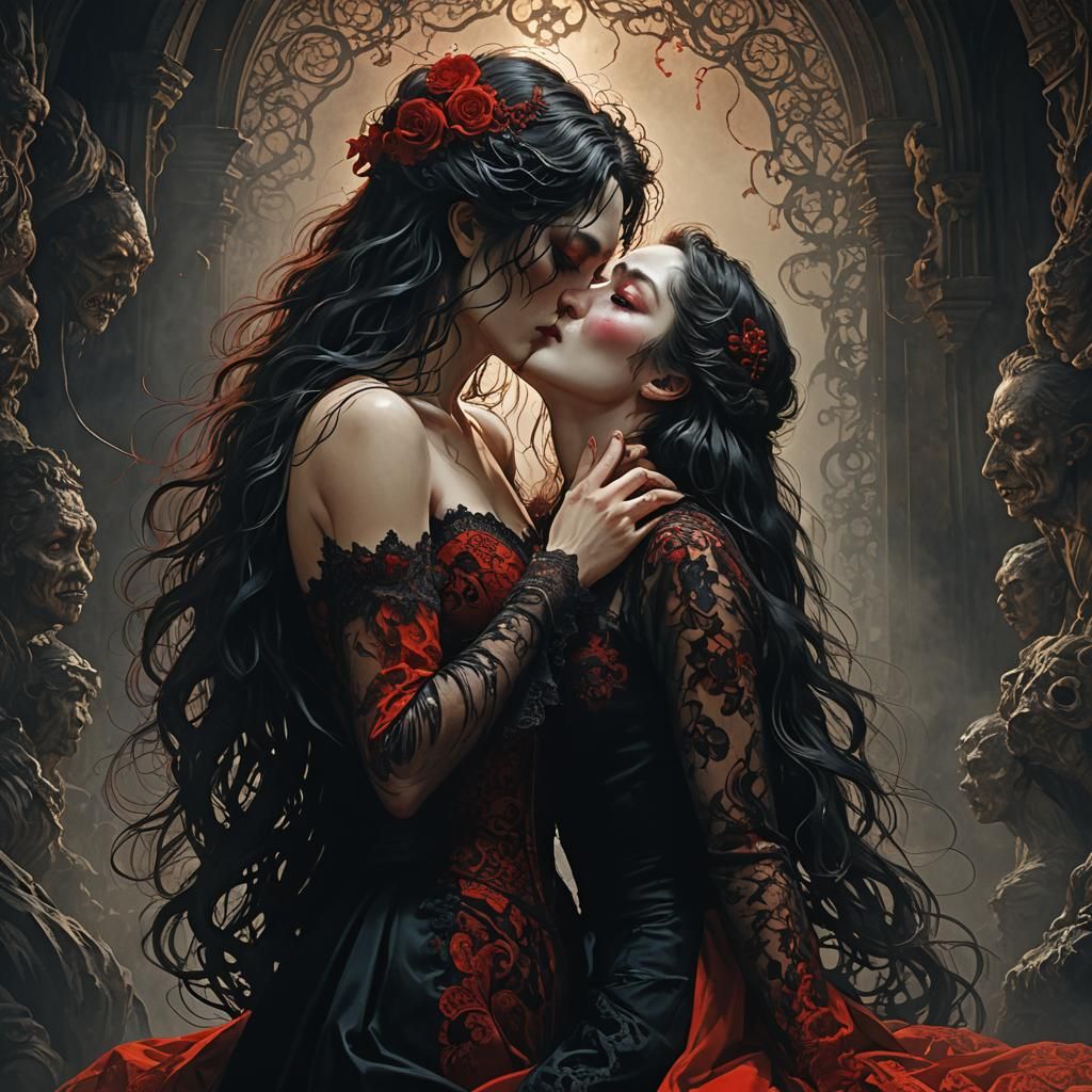 Passionate Kiss in Japanese Horror Style