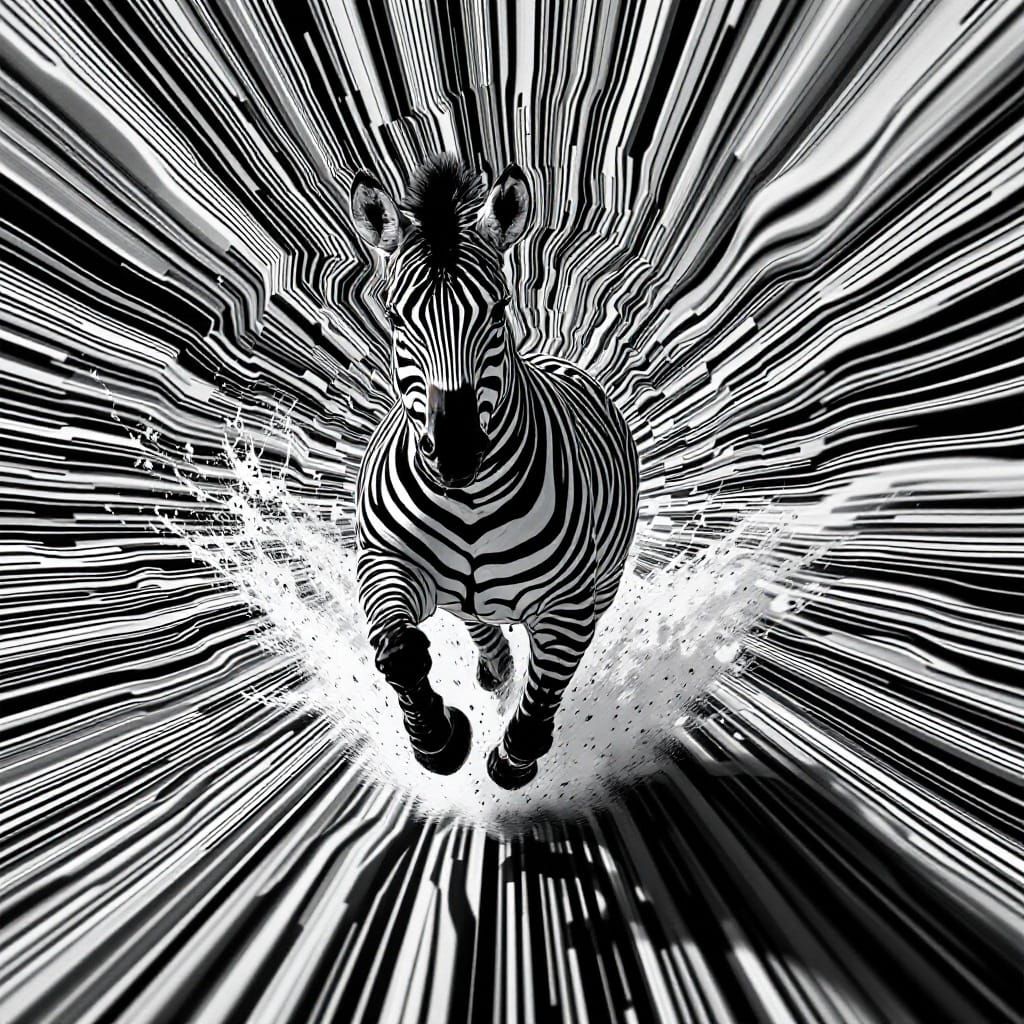 Surreal Zebra in Motion, Optical Illusions in Black and Whit...