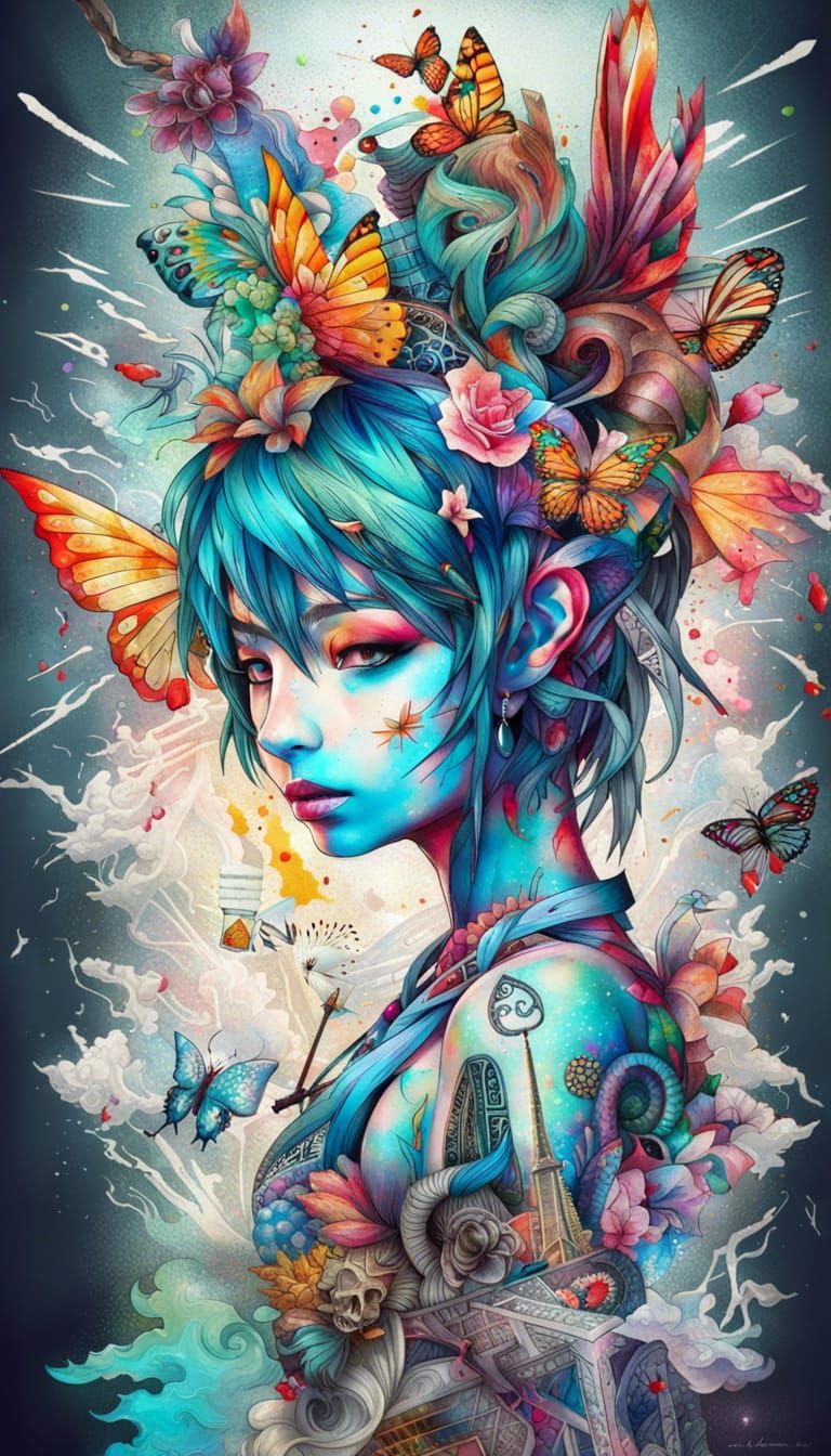 Hatsune Miku Tattoo Design with Geometric Details